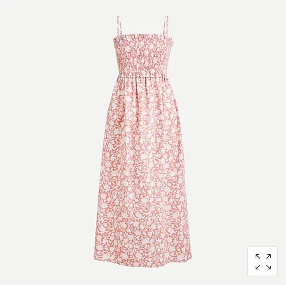J.Crew Smocked Poplin Cotton Dress in Rose Vines